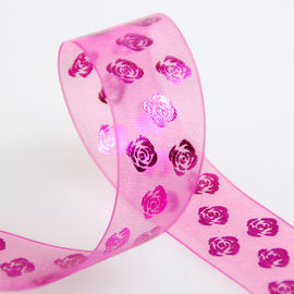 Hoa hồng lá vàng in Sheer Ribbon hai mặt cho bao bì mỹ phẩm