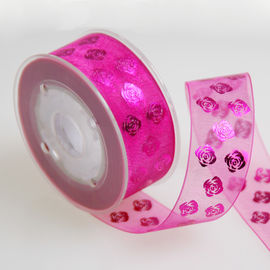 Hoa hồng lá vàng in Sheer Ribbon hai mặt cho bao bì mỹ phẩm