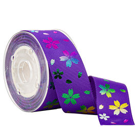 Hoa cầu vồng in trên dải băng grosgrain tím cho bao bì kẹo