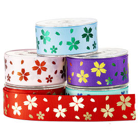 Hoa cầu vồng in trên dải băng grosgrain tím cho bao bì kẹo
