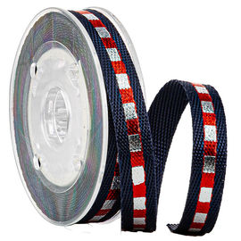 Navy Shinny Gold &amp; Navy Lines 1cm In băng vải