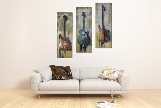 3 cái 3 màu Guitars Bảng ruy băng Bức tranh cho khách sạn